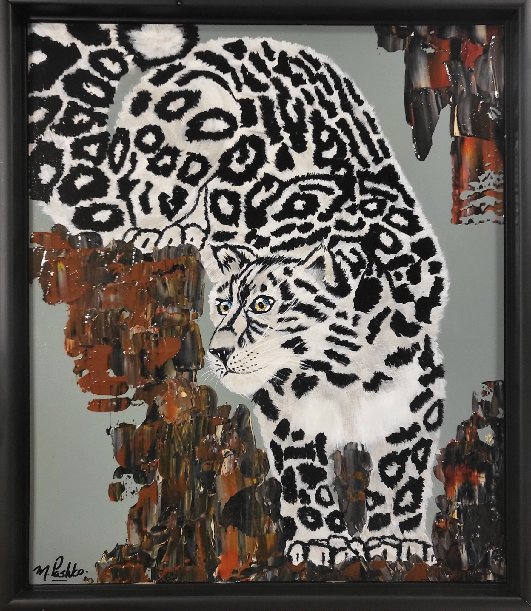 Signed Snow Leopard Print 8x10 - Cautious Steps Art Piece