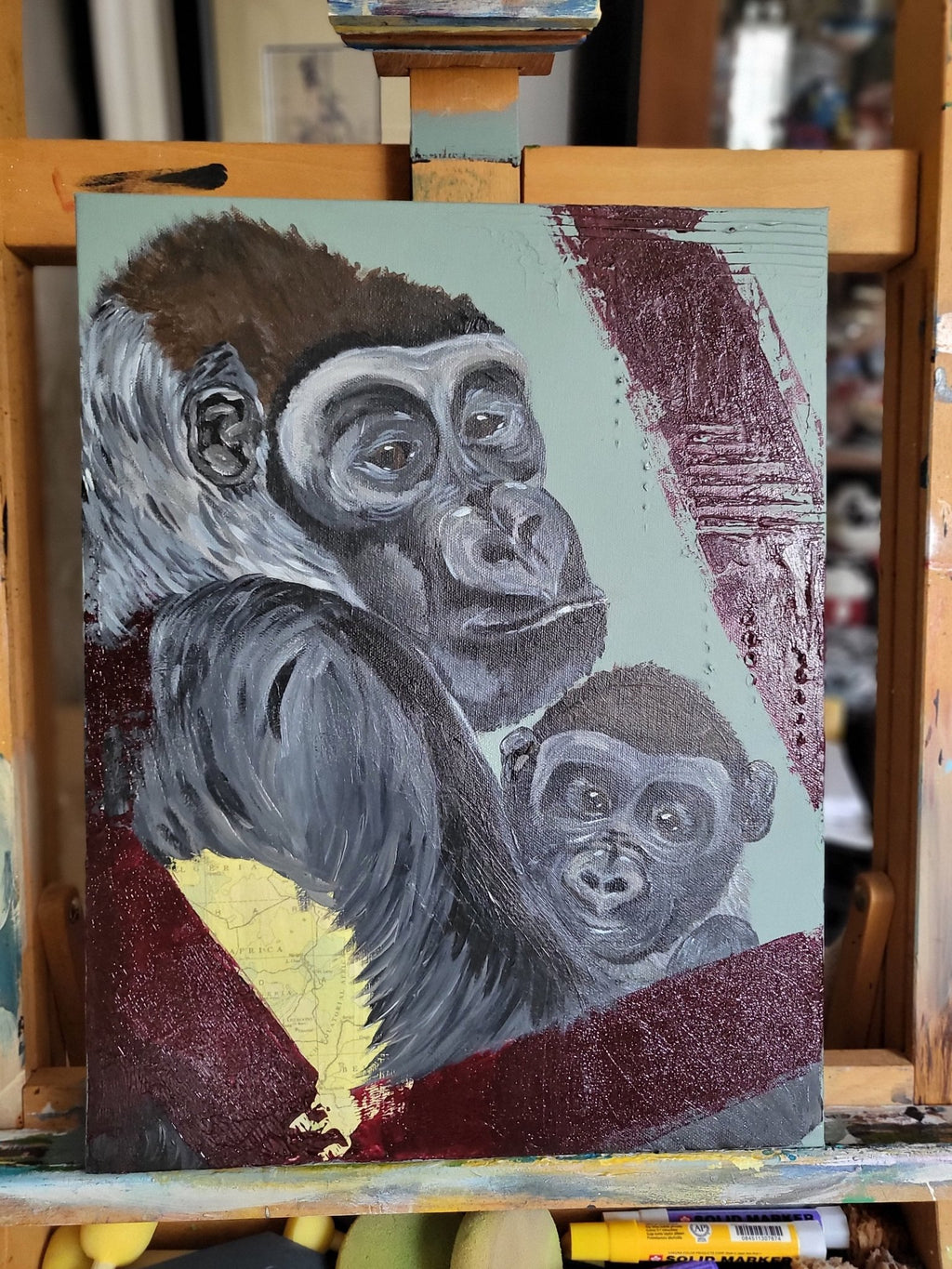 Original Painting - Lowland Gorilla and baby - Michelle Pashko Art