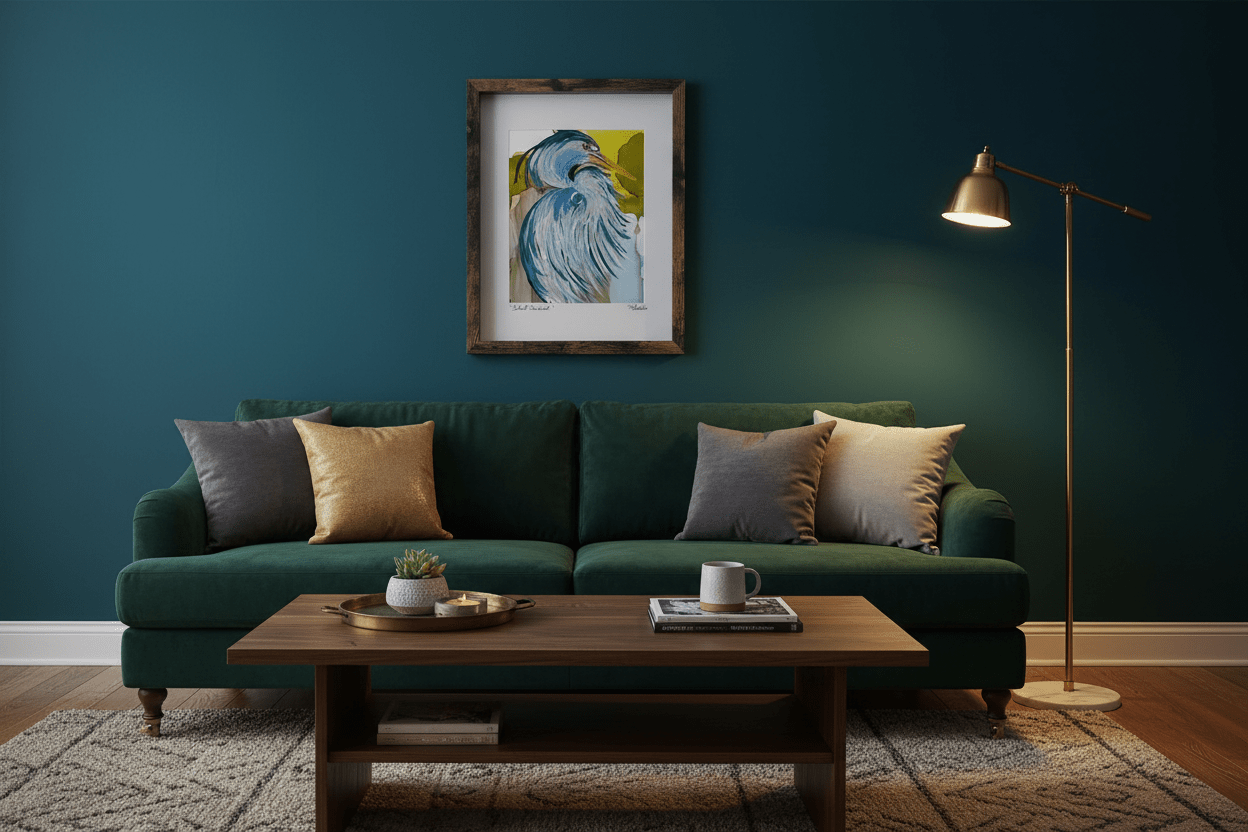Silent Sentinel - Original Acrylic and Alcohol Ink Abstract Heron 12x15" Framed - Michelle Pashko Art