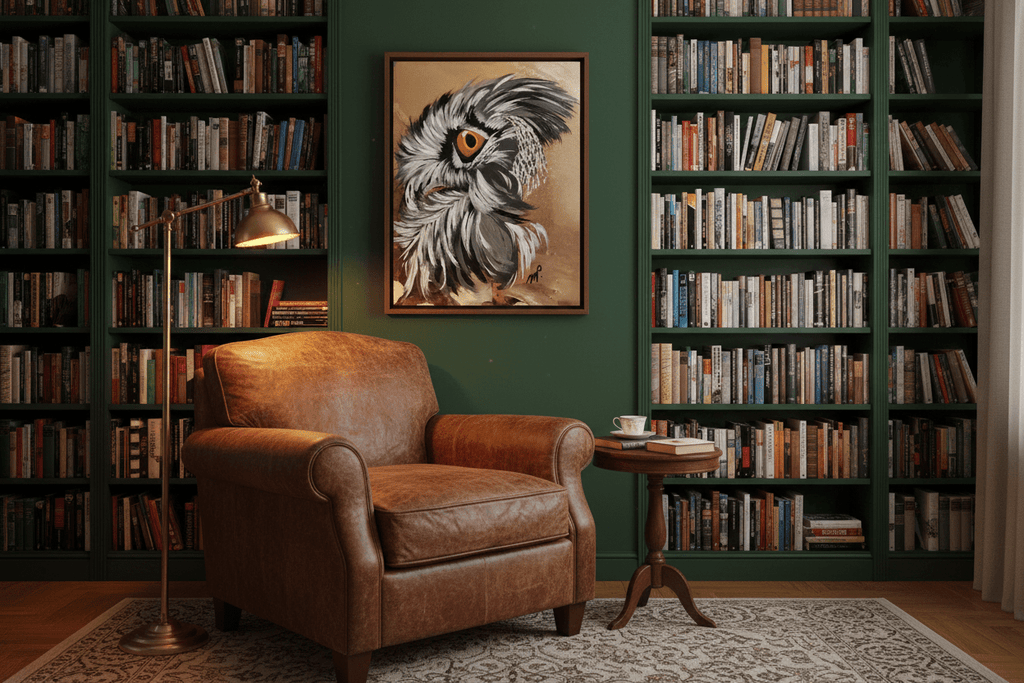 Understanding - Framed Owl Painting | 12x15" Original Acrylic on Alcohol Ink - Michelle Pashko Art