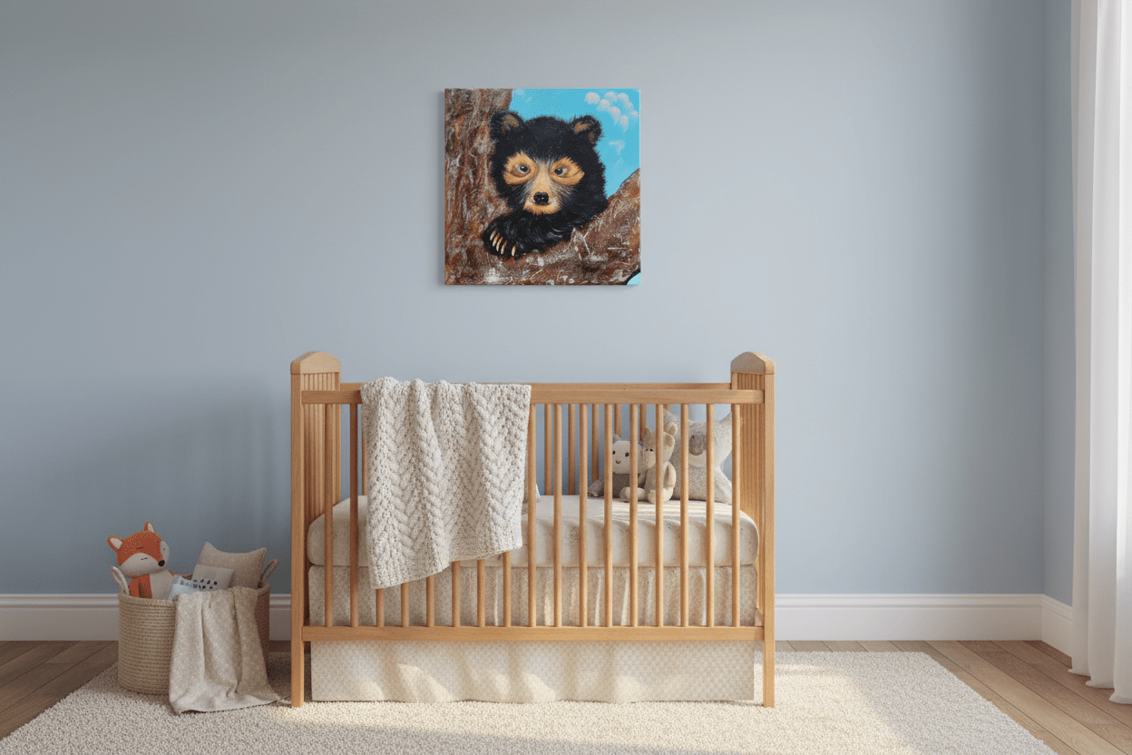 Enjoying the View - Original Bear Cub Painting | 12x12" Acrylic Wildlife Art - Michelle Pashko Art