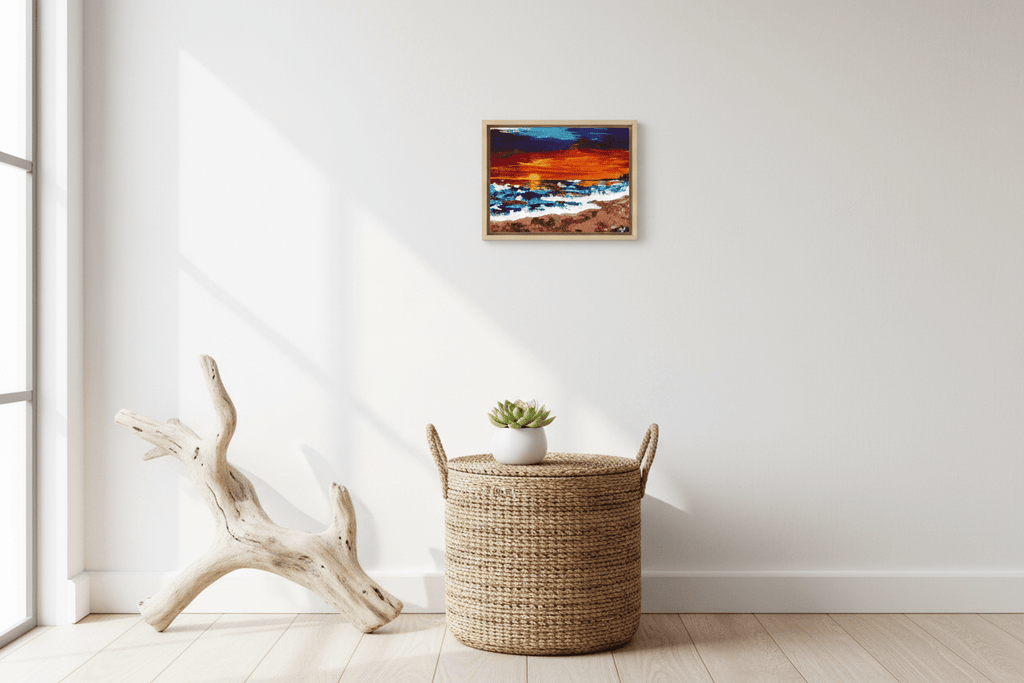 Sunset Walk - Original Acrylic Beach Sunset Painting 6x8" - Michelle Pashko Art