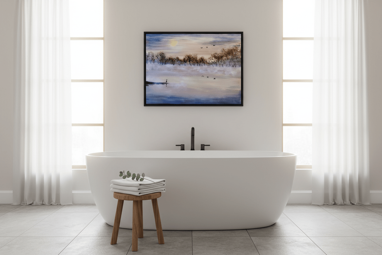 Signed Print From Original Artwork "Clarity" 8x10" Marsh Landscape with Heron - Michelle Pashko Art