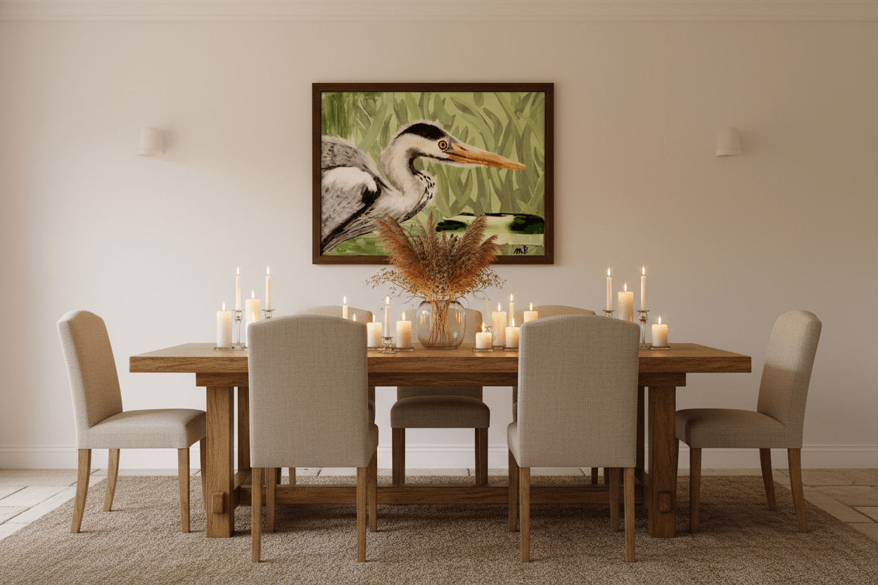 Anticipation - Framed Blue Heron Painting | 9x12" Original Acrylic Impasto Art - Michelle Pashko Art