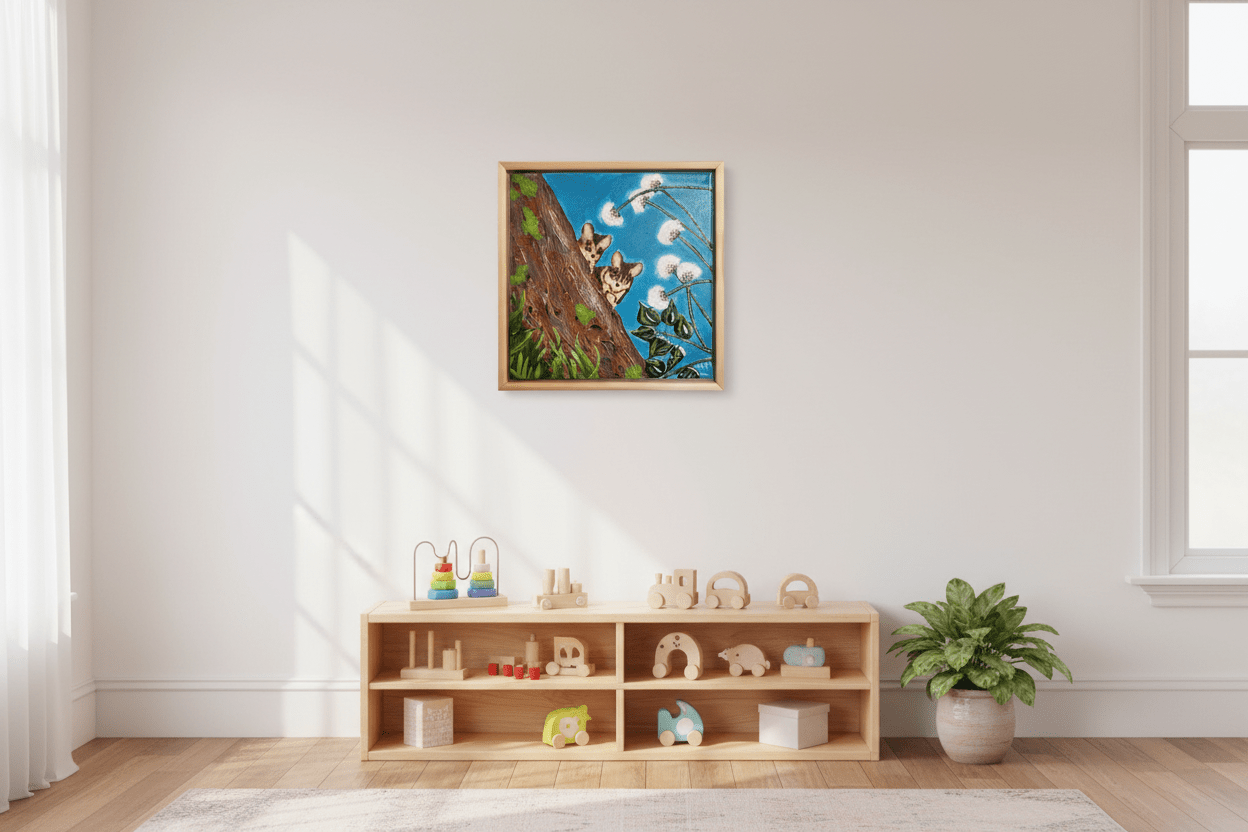 Shy Partners - Framed Chipmunk Painting | 12x12" Original Acrylic Impasto Art - Michelle Pashko Art