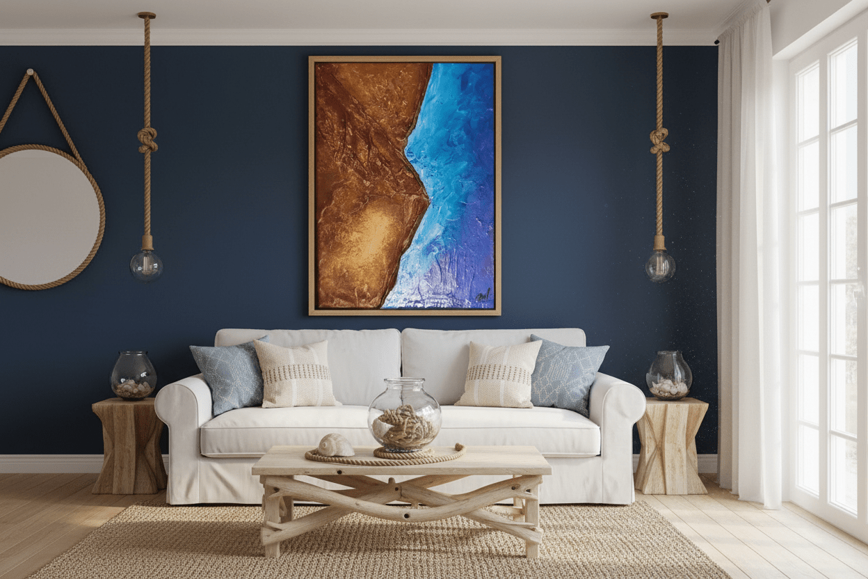 Seaside - Original Acrylic Impasto Seaside Painting 9x12" Framed - Michelle Pashko Art