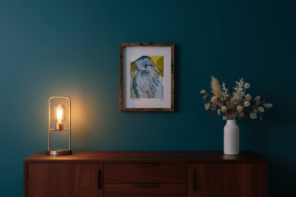 Limited Edition Signed and Numbered Prints - Silent Sentinel 8x10" Abstract Blue Heron - Michelle Pashko Art
