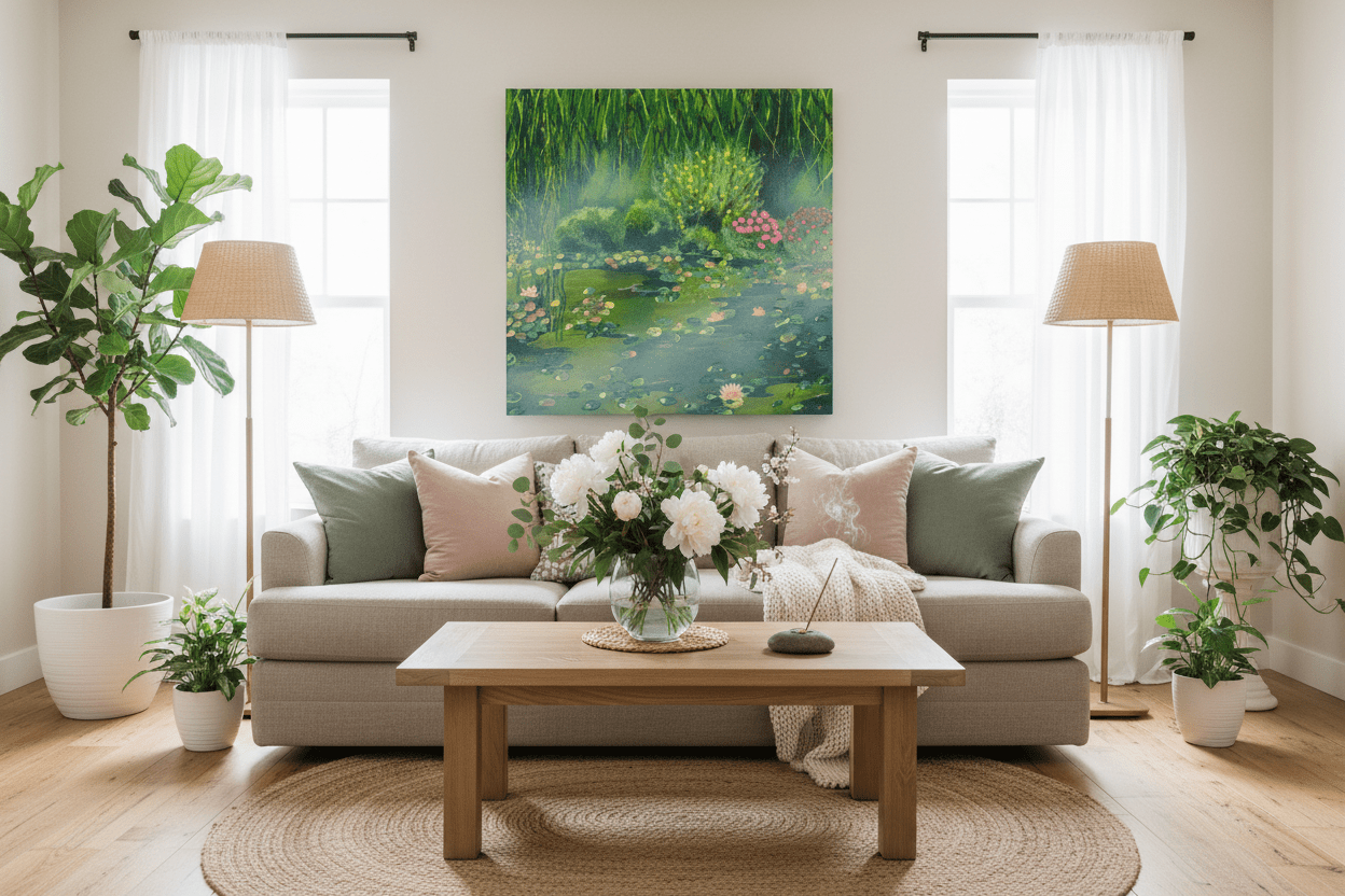 Peaceful Reflections - Original Pond Painting | 12x12" Acrylic Impasto Landscape - Michelle Pashko Art