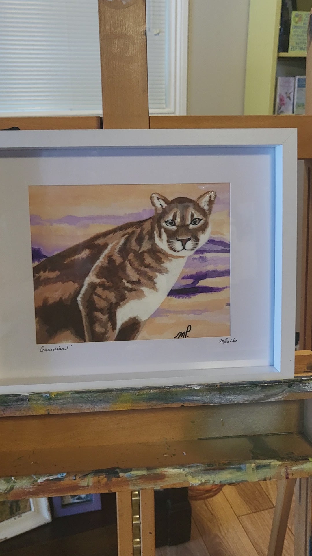 Guardian - Framed Cougar Painting | 12x15" Original Acrylic Wildlife Art