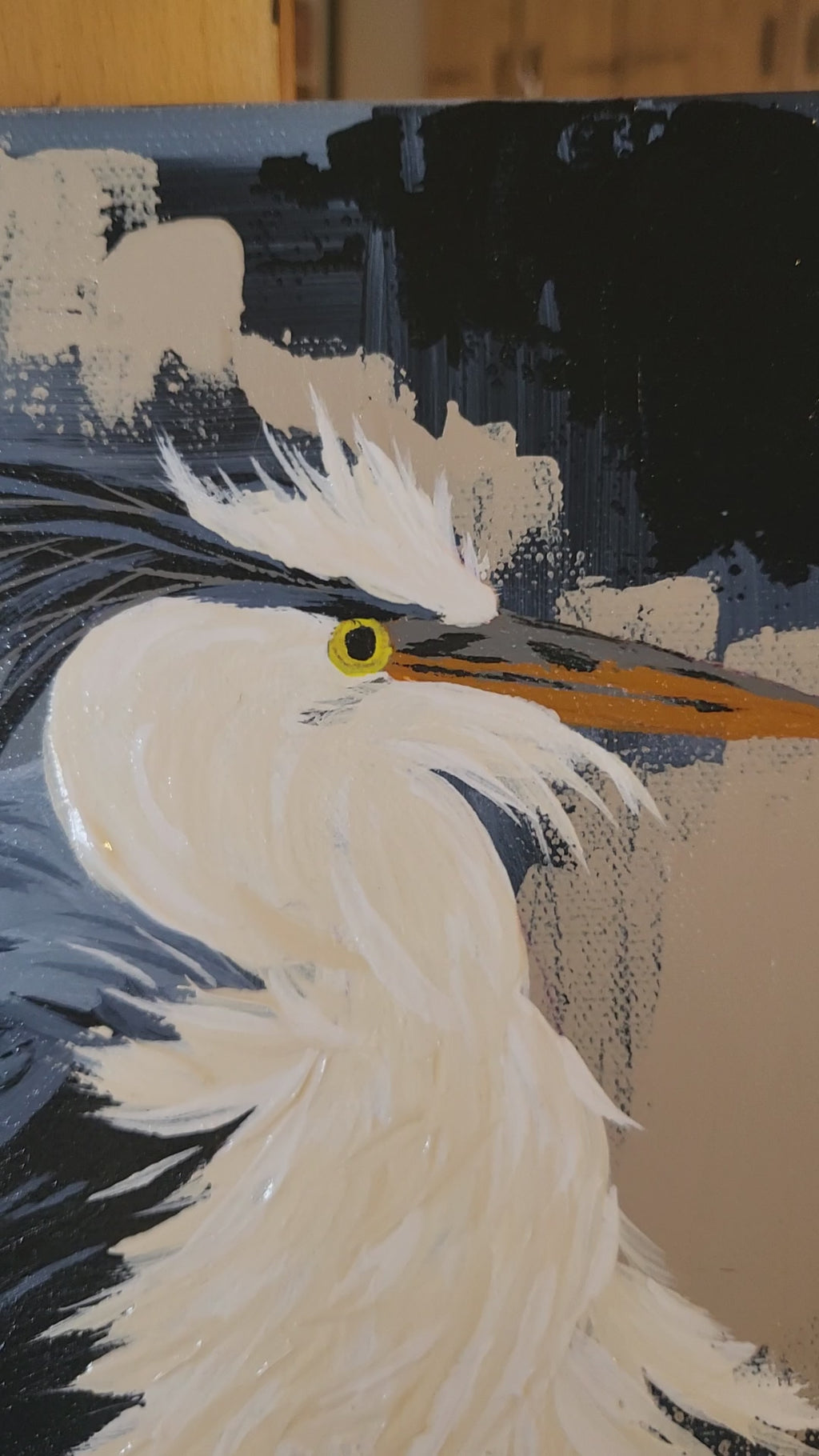 "Sinker" Origineel Grote Blauwe Reiger Abstract Realisme 28x36 cm Acrylschilderij