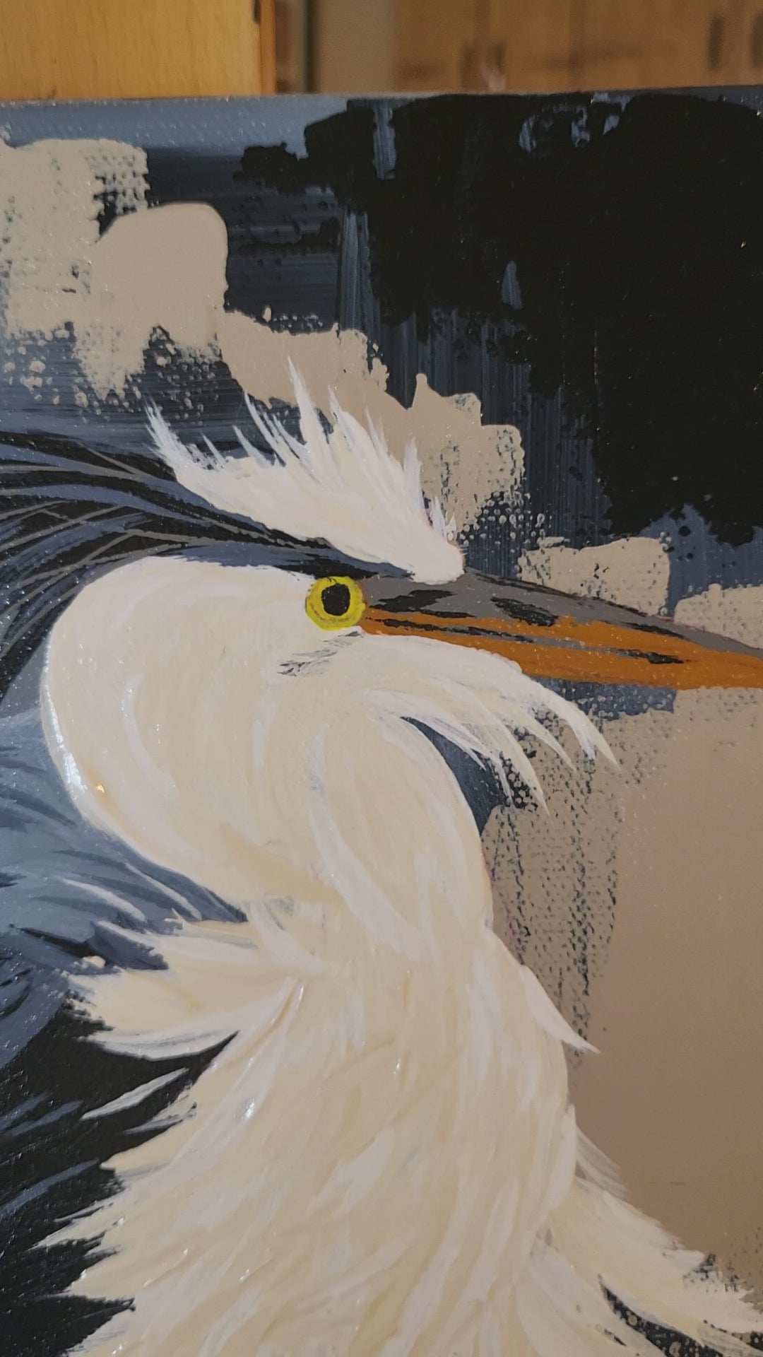 "Sinker" Origineel Grote Blauwe Reiger Abstract Realisme 28x36 cm Acrylschilderij