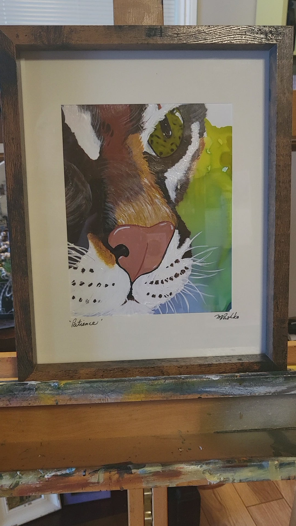 Patience - Framed Ocelot Painting | 12x15" Original Acrylic on Alcohol Ink