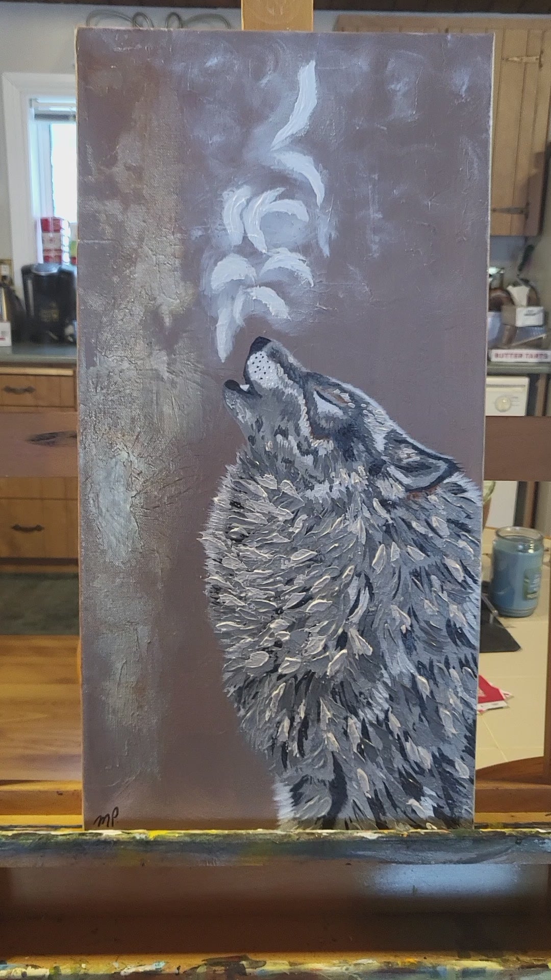 Wolf Painting - Original 12x24" Acrylic Art "The Calling"