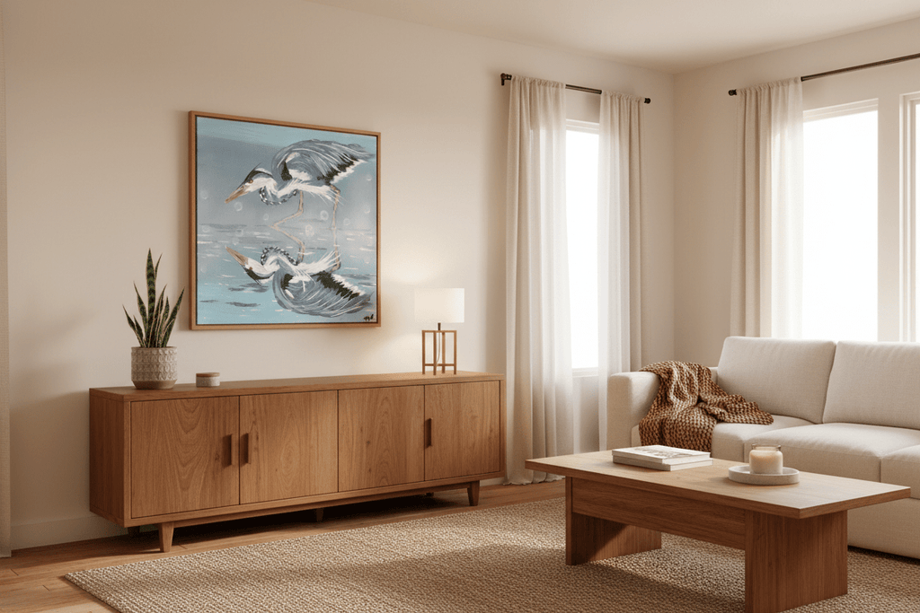 Reflections — Signed Great Blue Heron Art Print | 8×10" by Michelle Pashko - Michelle Pashko Art