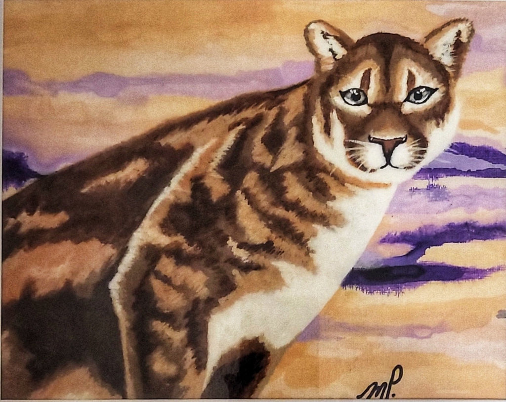 Guardian - Cougar Acrylic Original Artwork 12x15" Framed - Michelle Pashko Art