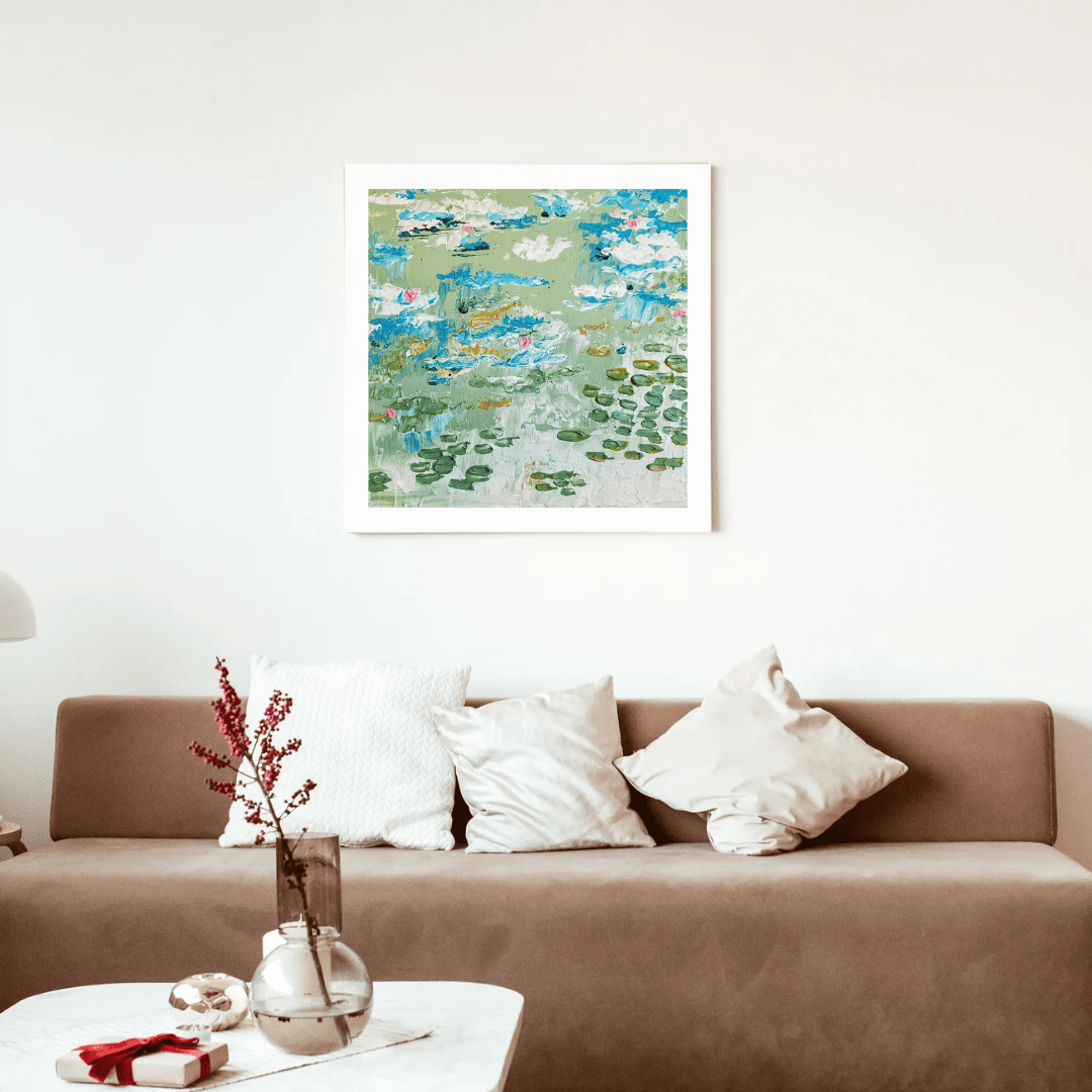 Our Spot - Original Acrylic Abstract Lily Pond Artwork 10x10" - Michelle Pashko Art