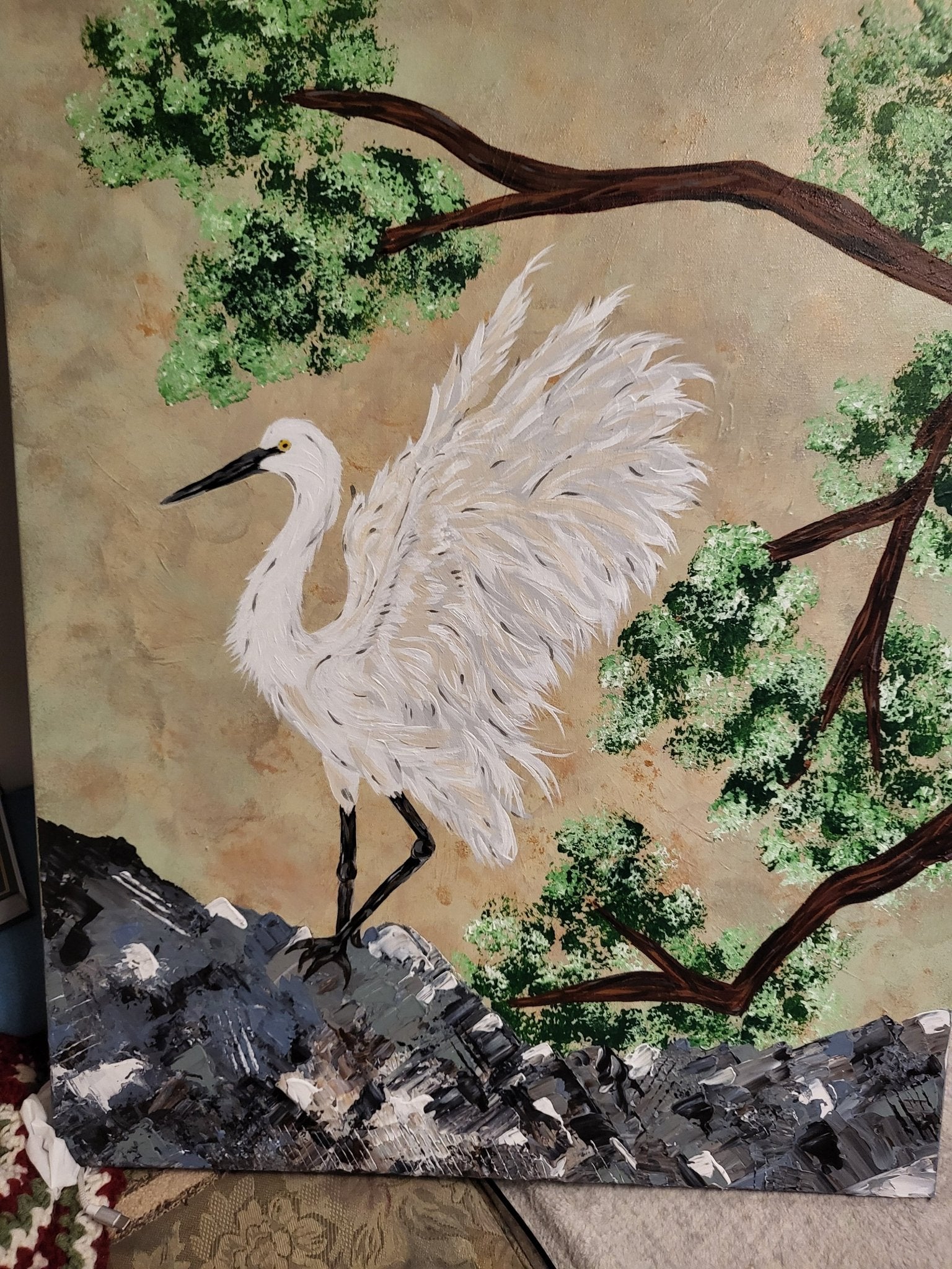 Great Egret 24x36" Acrylic Original - Michelle Pashko Art