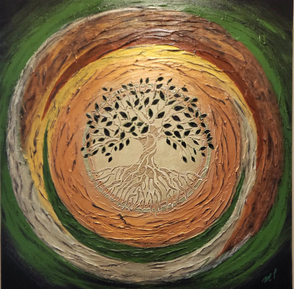 Balance - Life and Death/Good and Evil - Original Tree of Life Acrylic Textured Art 24x24" - Michelle Pashko Art