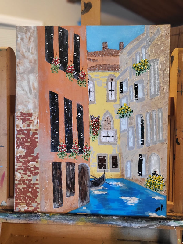 "Neighbours" 16 x 20" Urban Landscape Original of Canals in Venice - Michelle Pashko Art"Neighbours" 16 x 20" Urban Landscape Original of Canals in Venice
