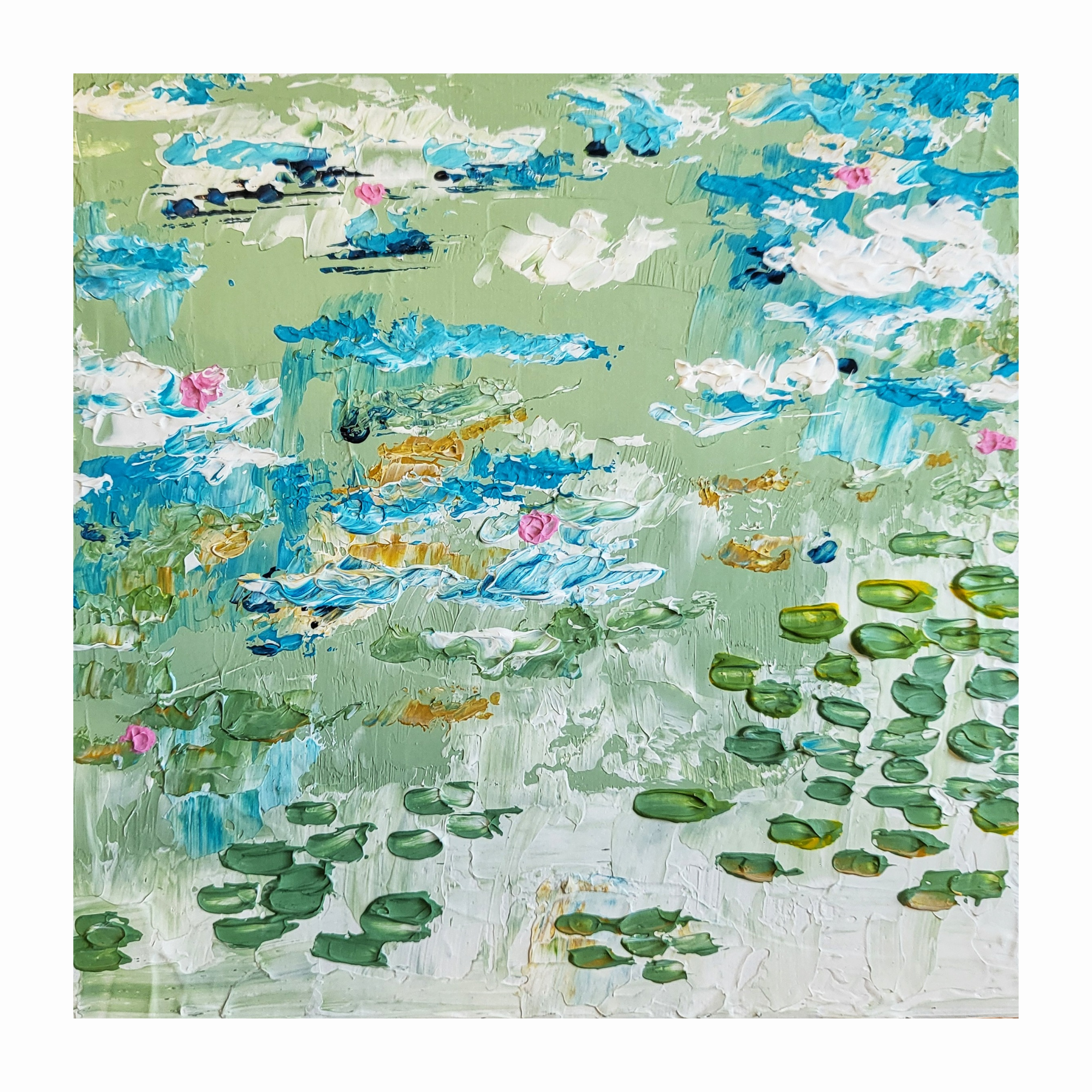 Our Spot - Original Acrylic Abstract Lily Pond Artwork 10x10" - Michelle Pashko Art