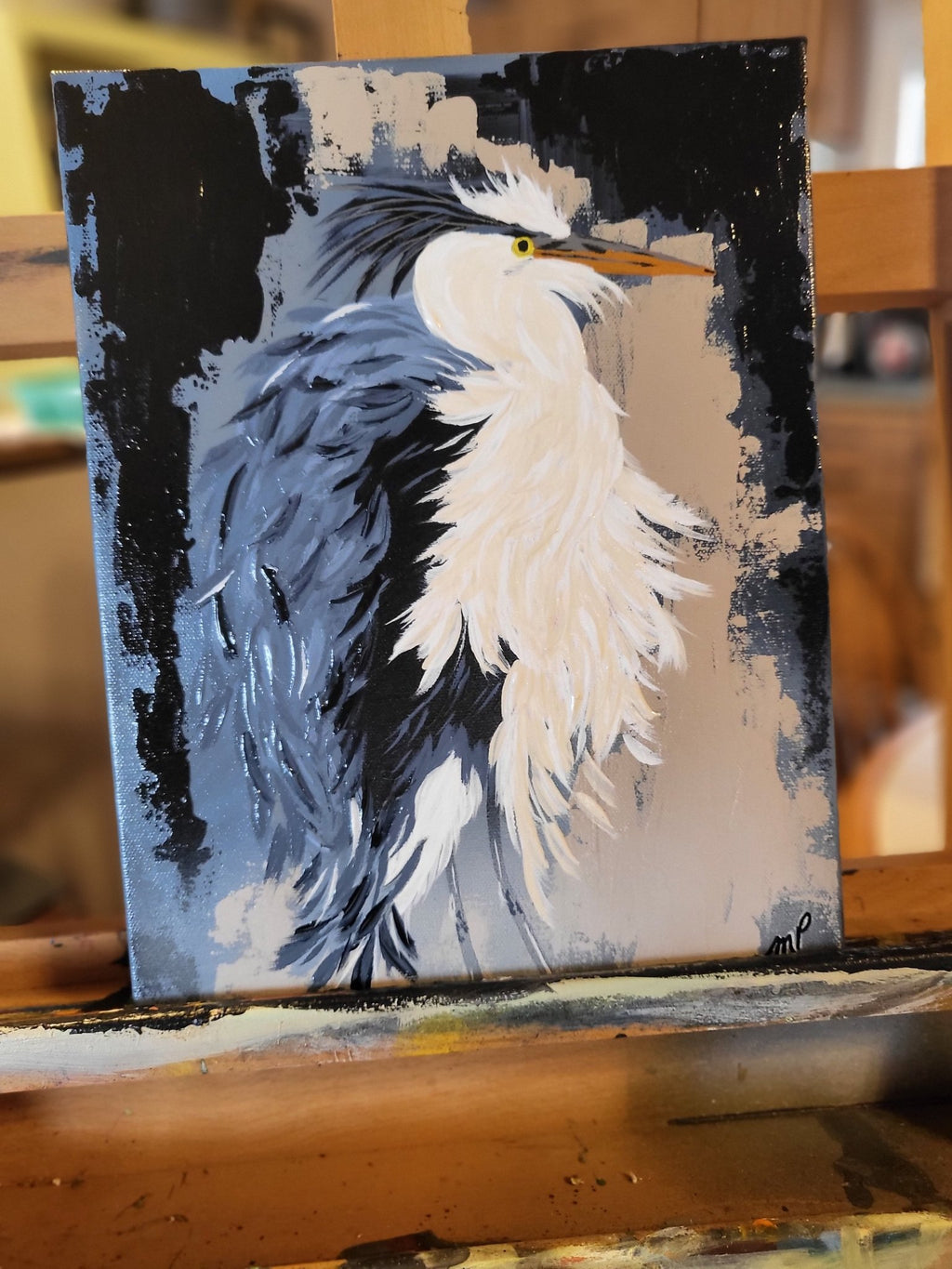 Great Blue Heron Abstract Realism - Michelle Pashko Art