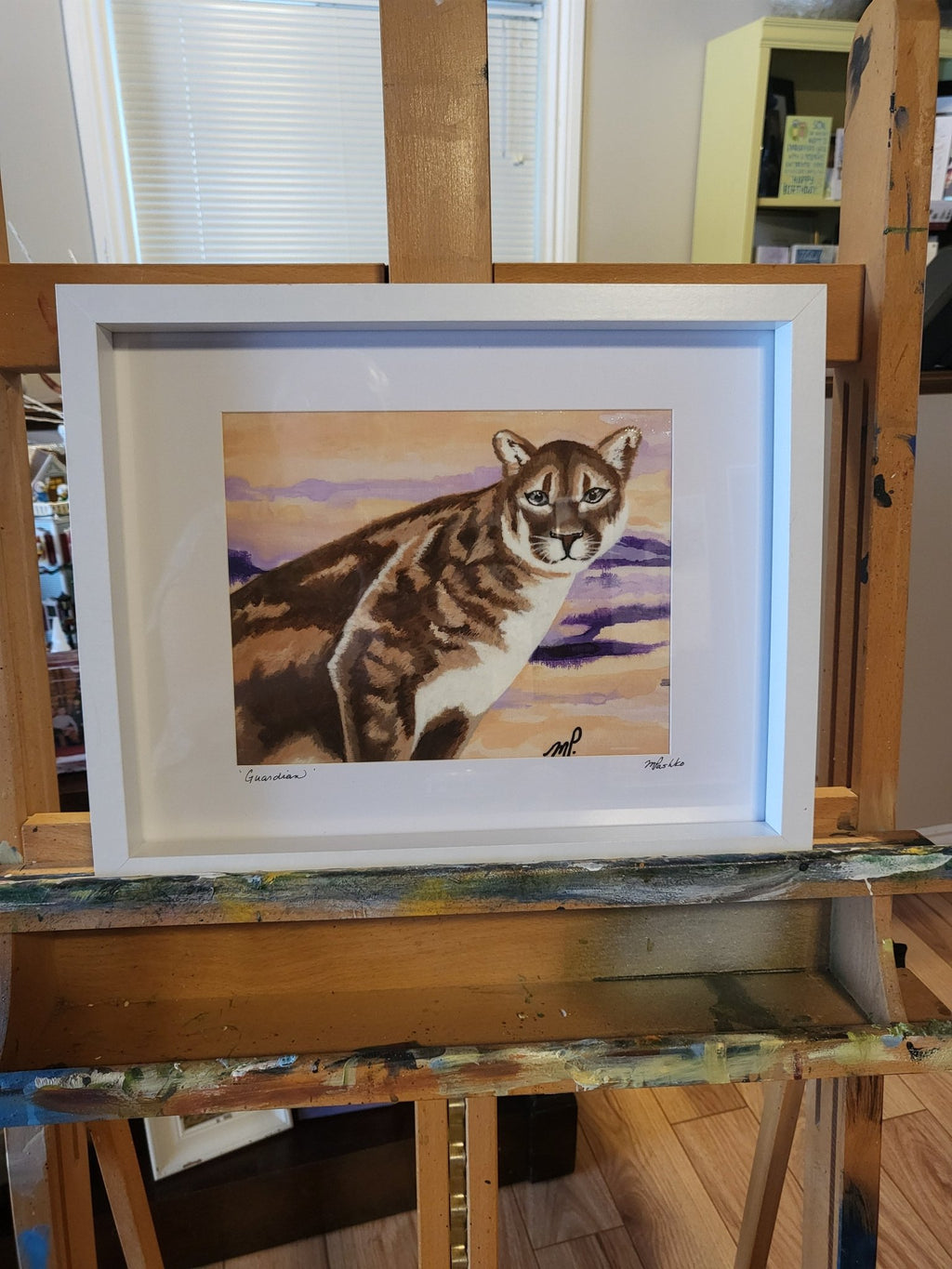 Guardian - Cougar Acrylic Original Artwork 12x15" Framed - Michelle Pashko Art