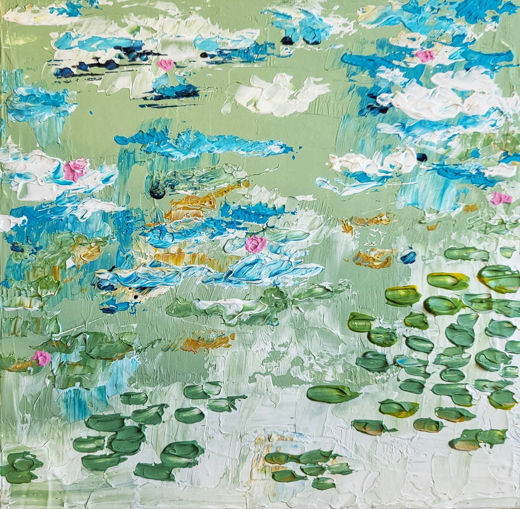 Our Spot - Original Acrylic Abstract Lily Pond Artwork 10x10" - Michelle Pashko Art