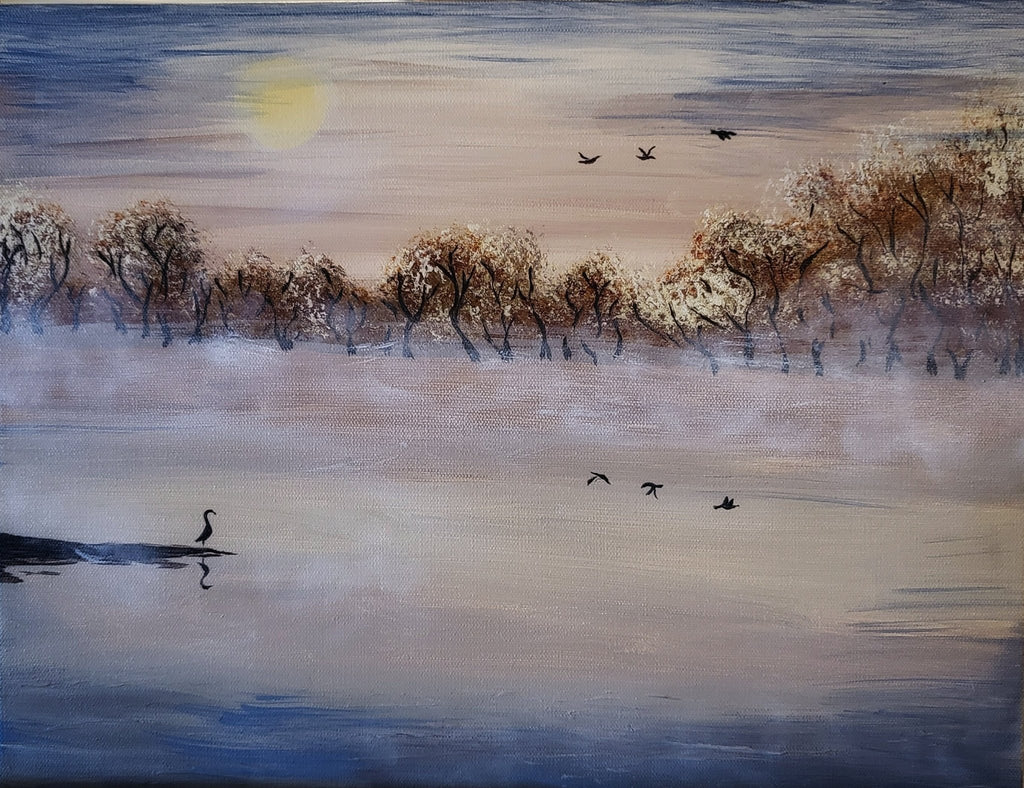 Signed Print From Original Artwork "Clarity" 8x10" Marsh Landscape with Heron - Michelle Pashko Art