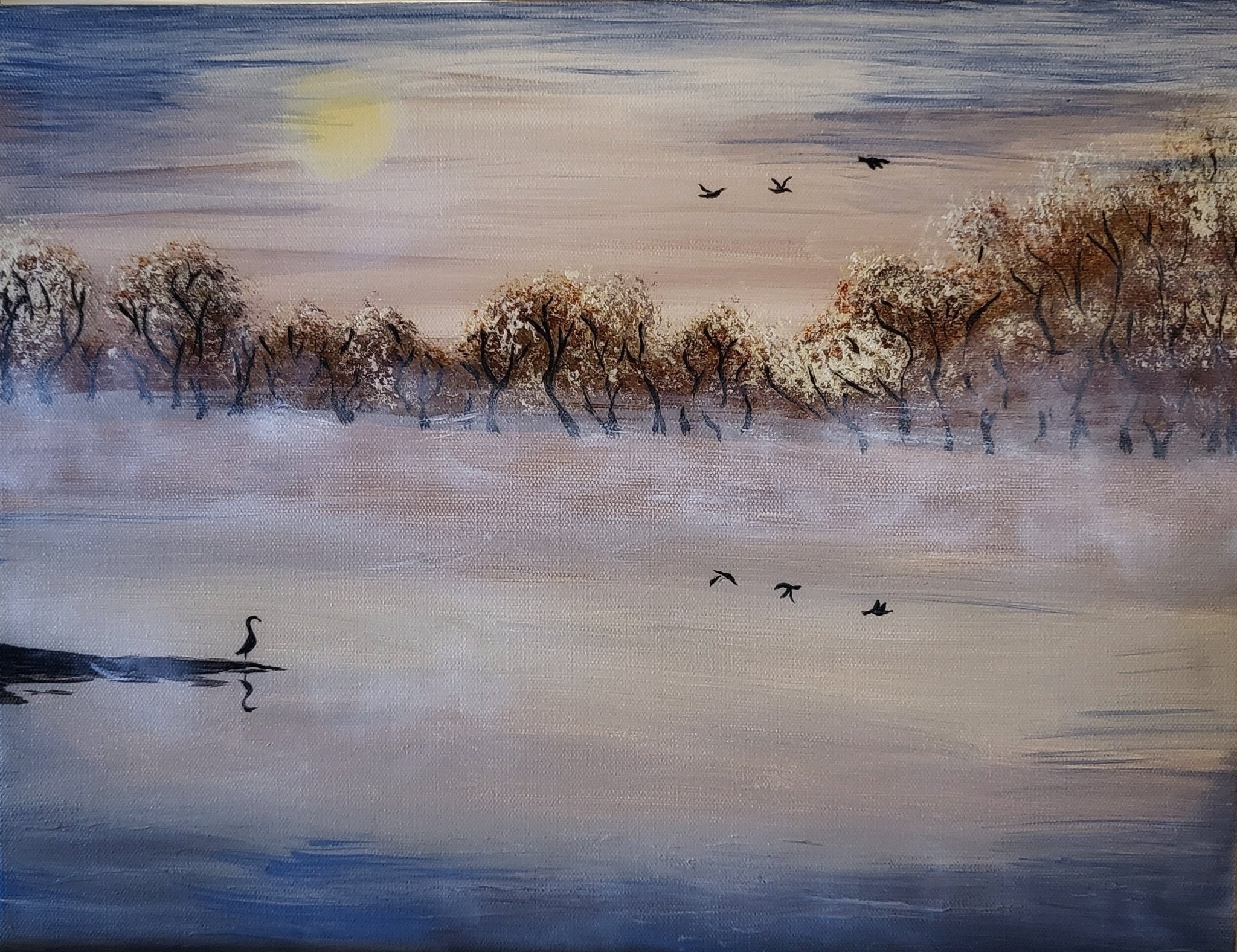 Signed Print From Original Artwork "Clarity" 8x10" Marsh Landscape with Heron - Michelle Pashko Art