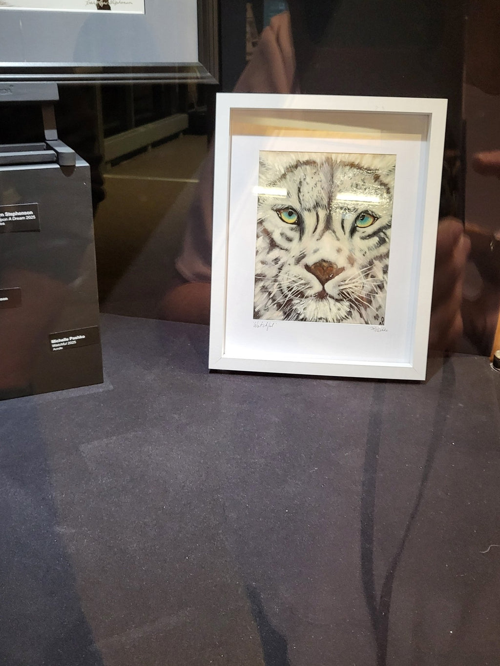 Watchful - Original Acrylic Snow Leopard Artwork 12x15" Framed SOLD - Michelle Pashko Art