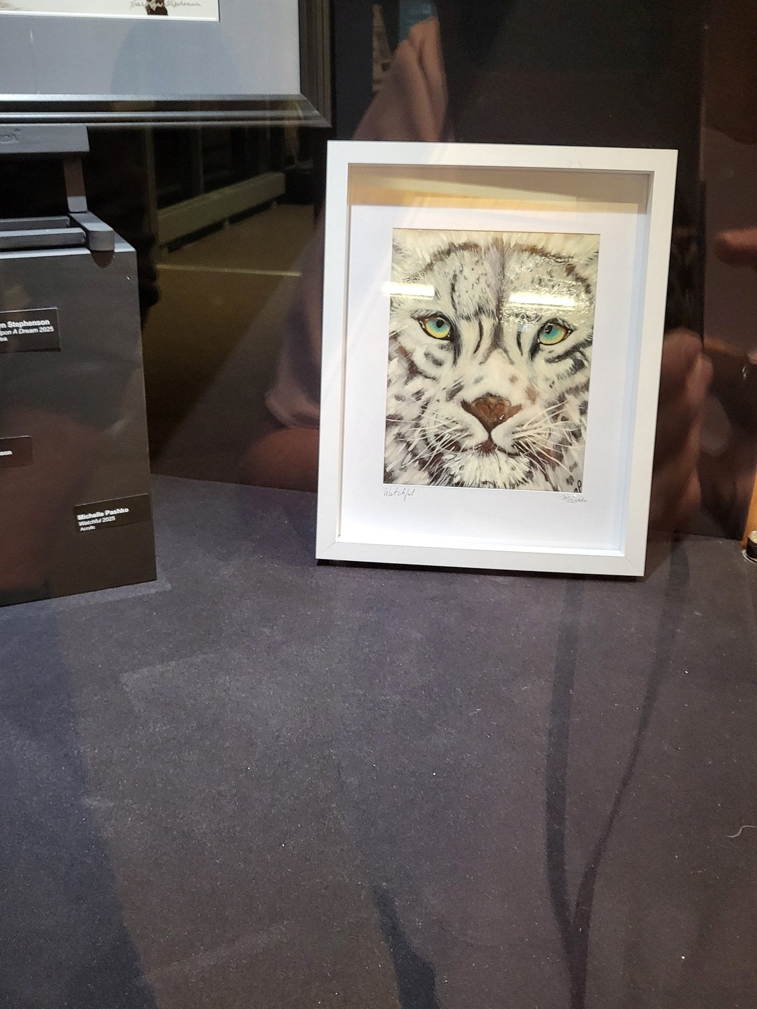 Watchful - Original Acrylic Snow Leopard Artwork 12x15" Framed SOLD - Michelle Pashko Art