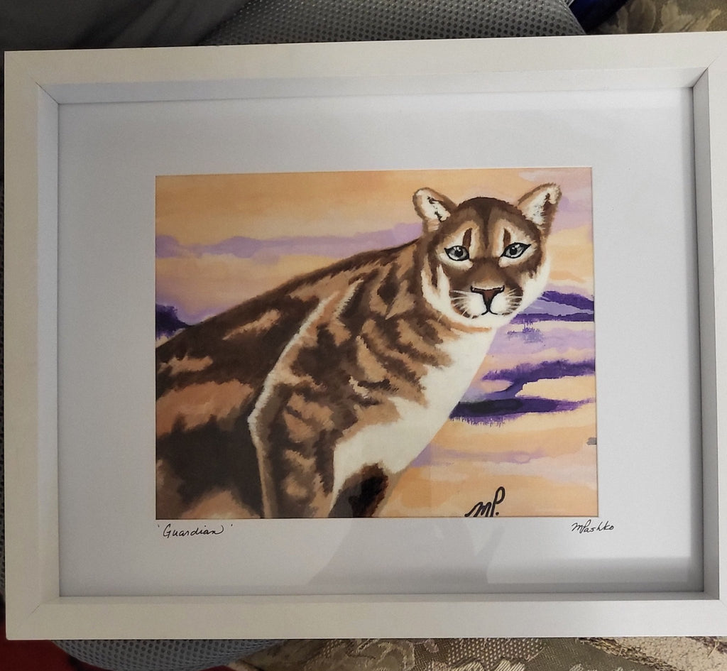 Guardian - Cougar Acrylic Original Artwork 12x15" Framed - Michelle Pashko Art