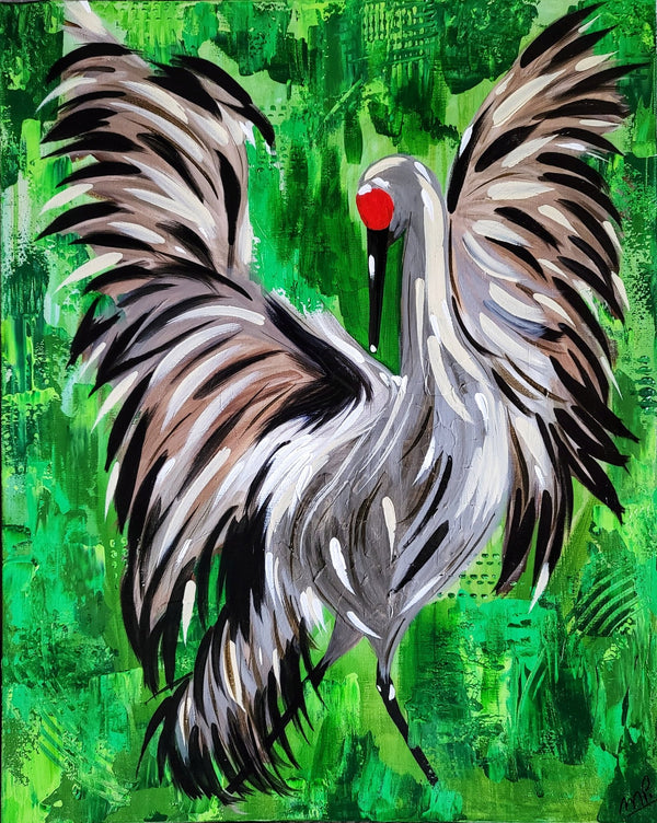 Stretch Your Wings – 24 x 36 Inch Abstract Sandhill Crane Painting in Acrylic - Michelle Pashko Art