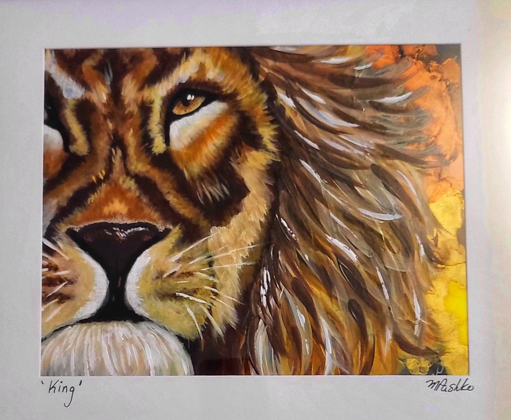 King - Lion Original Acrylic Artwork SOLD 12x15" Framed - Michelle Pashko Art