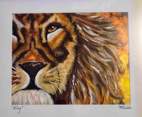 King - Lion Original Acrylic Artwork SOLD 12x15" Framed - Michelle Pashko Art