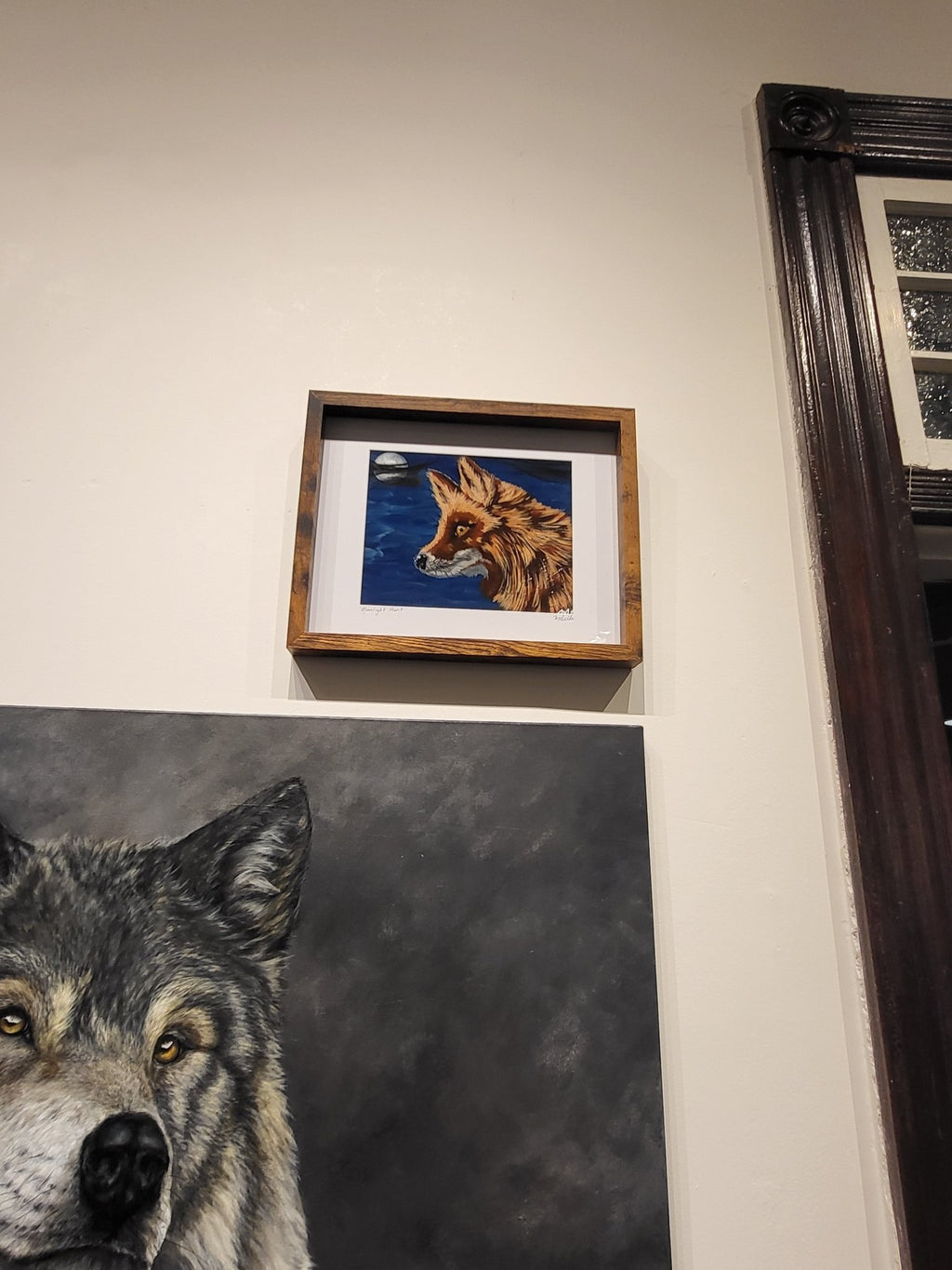 Moonlight Hunt - Original Acrylic Fox Artwork 12x15" Framed SOLD - Michelle Pashko Art