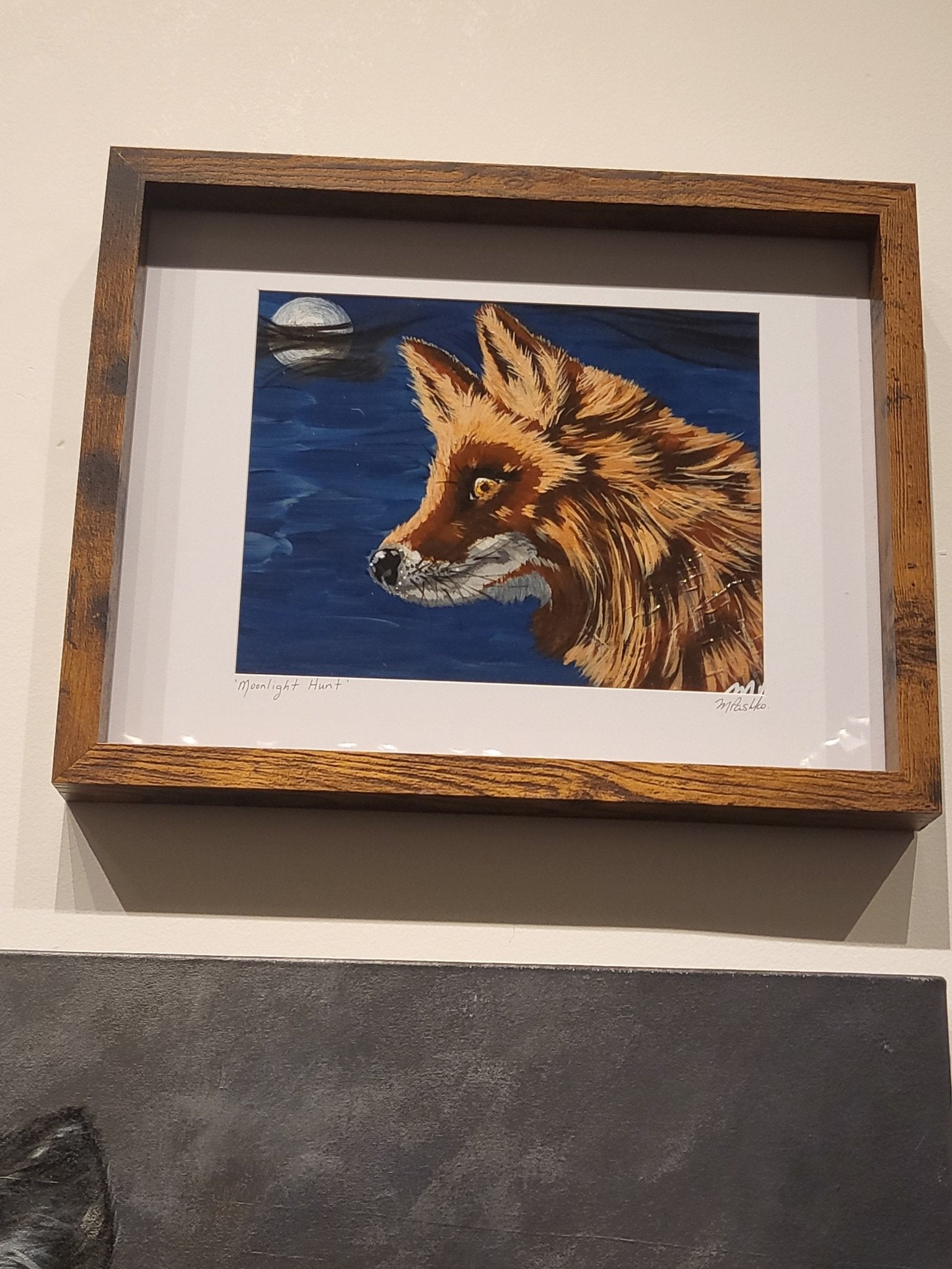 Moonlight Hunt - Original Acrylic Fox Artwork 12x15" Framed SOLD - Michelle Pashko Art