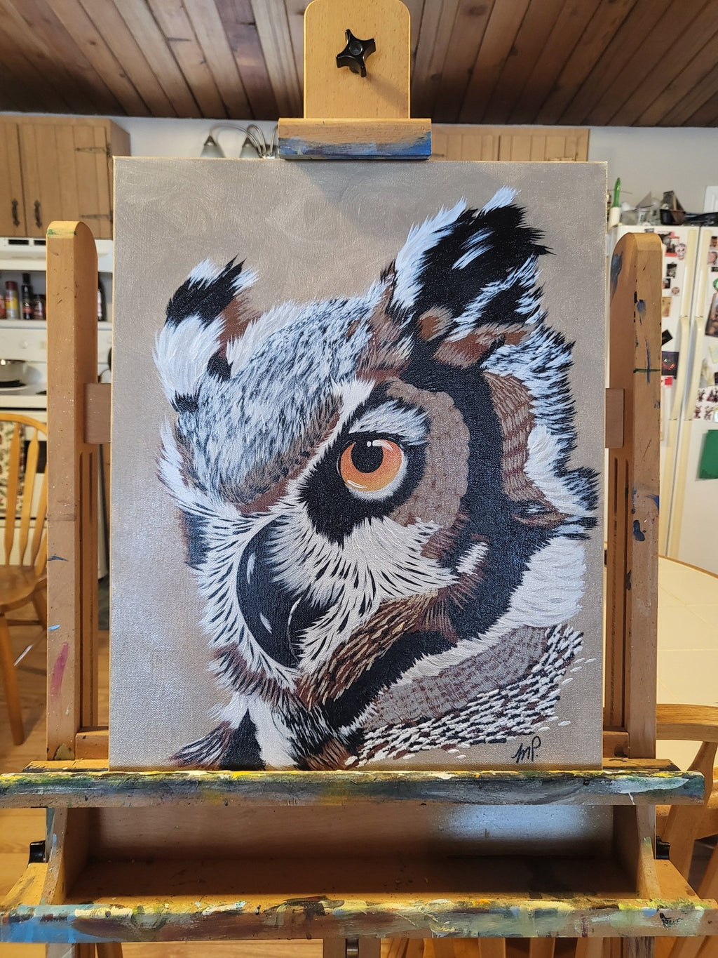Great Horned Owl Original Acrylic Painting 16x20" - "Insight" - Michelle Pashko Art