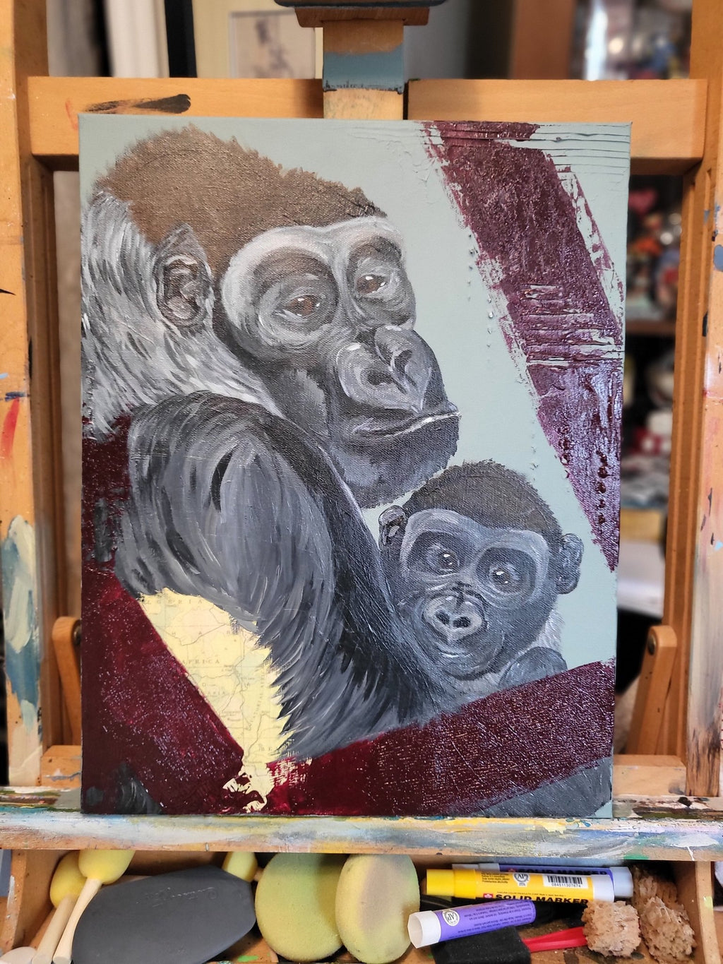 Original Painting - Lowland Gorilla and baby - Michelle Pashko Art
