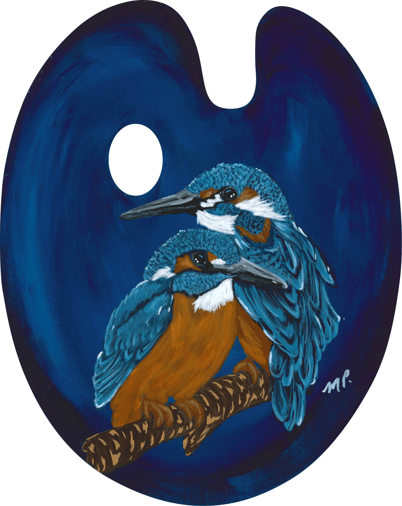 Commérages - Peinture originale Martin-pêcheur | 23x30 cm Acrylique sur palette de peinture en bois