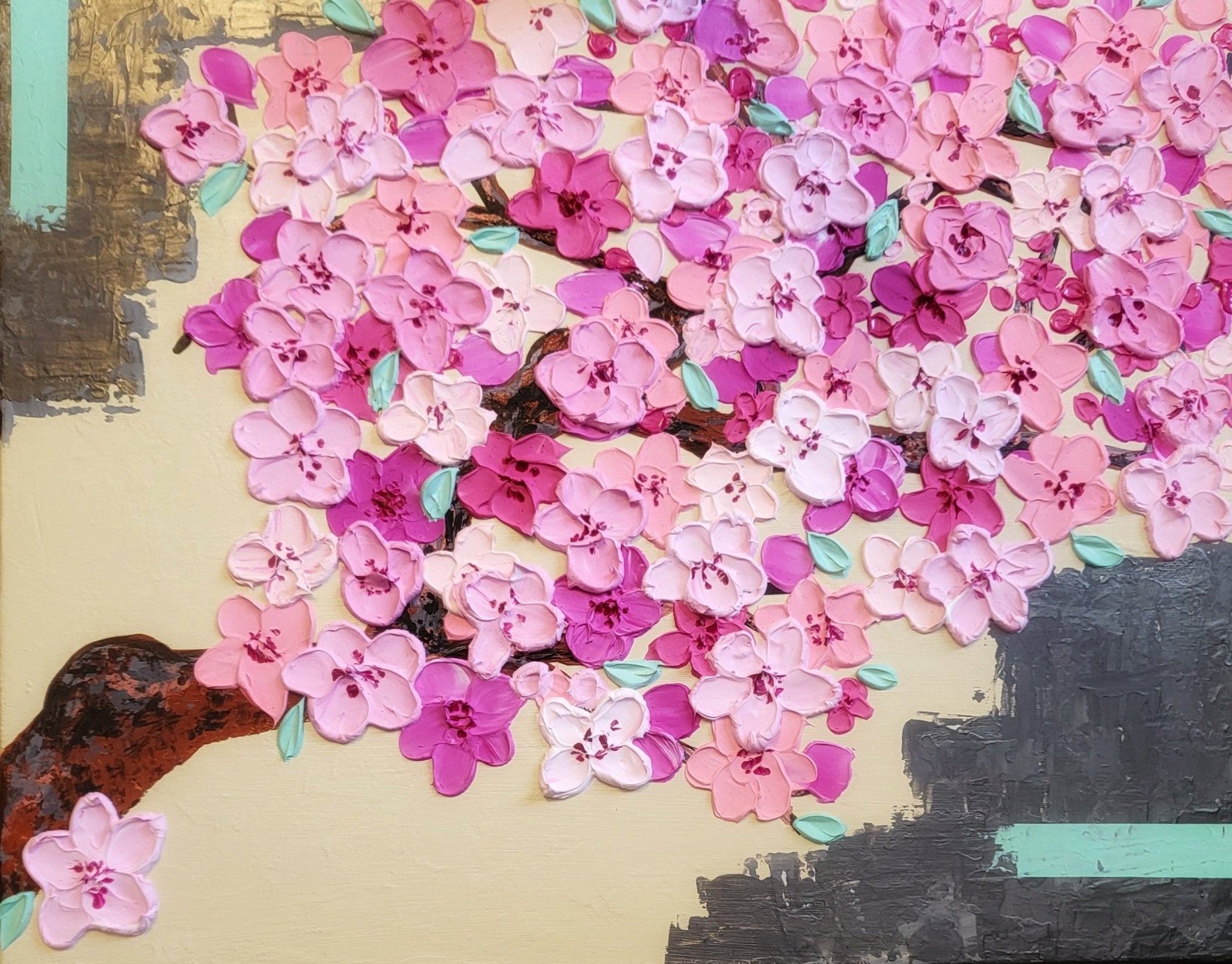Cherry Blossoms - Original Acrylic Impasto Artwork 16x20" - Michelle Pashko Art