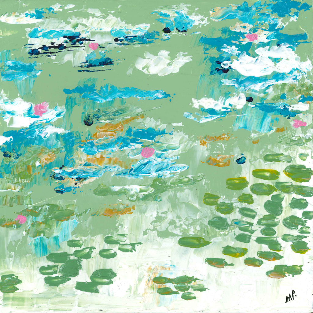 Our Spot - Original Acrylic Abstract Lily Pond Artwork 10x10" - Michelle Pashko Art