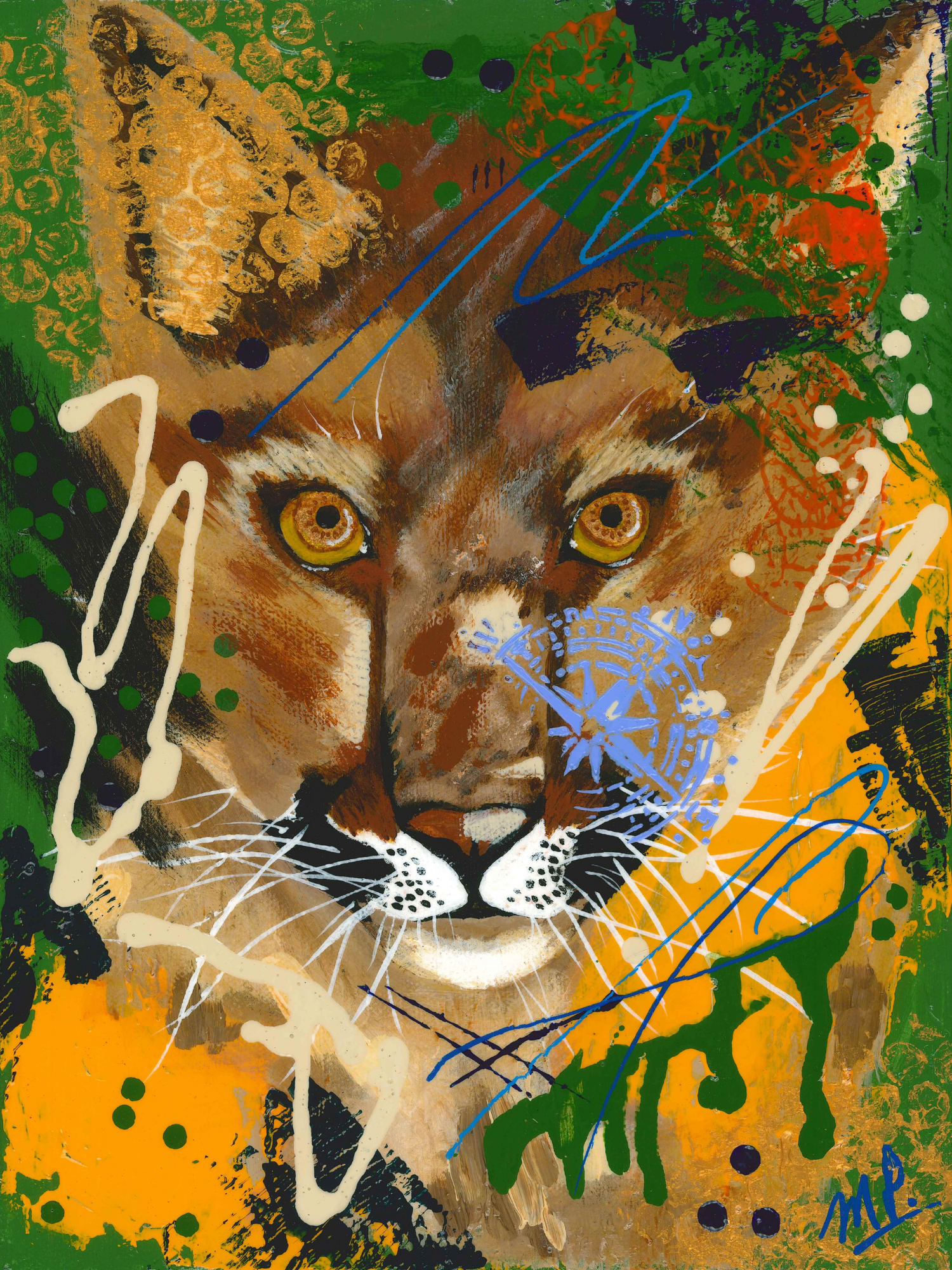 Stare Down - Original Acrylic Abstract Cougar Artwork 9x12" - Michelle Pashko Art