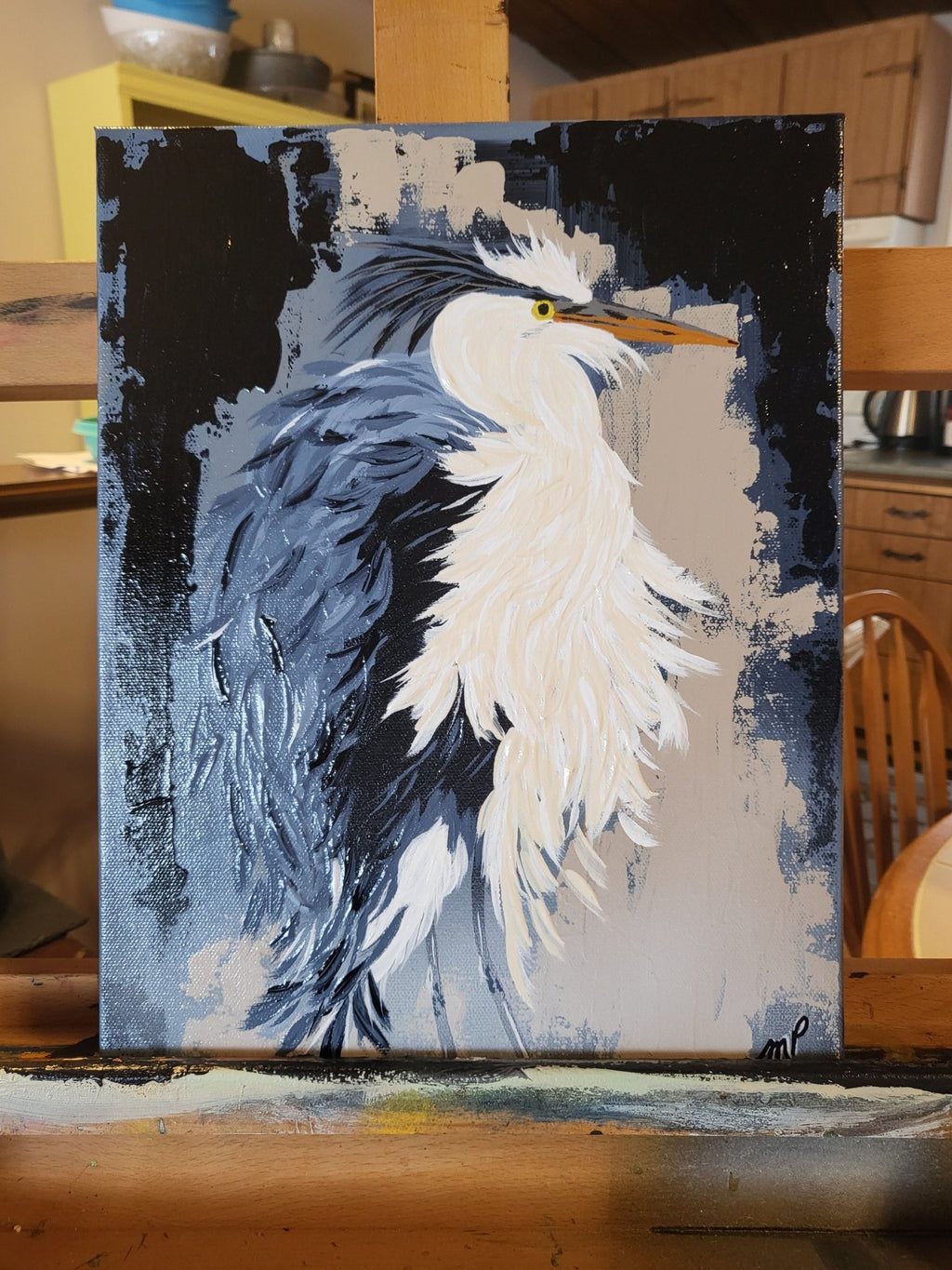 Great Blue Heron Abstract Realism - Michelle Pashko Art