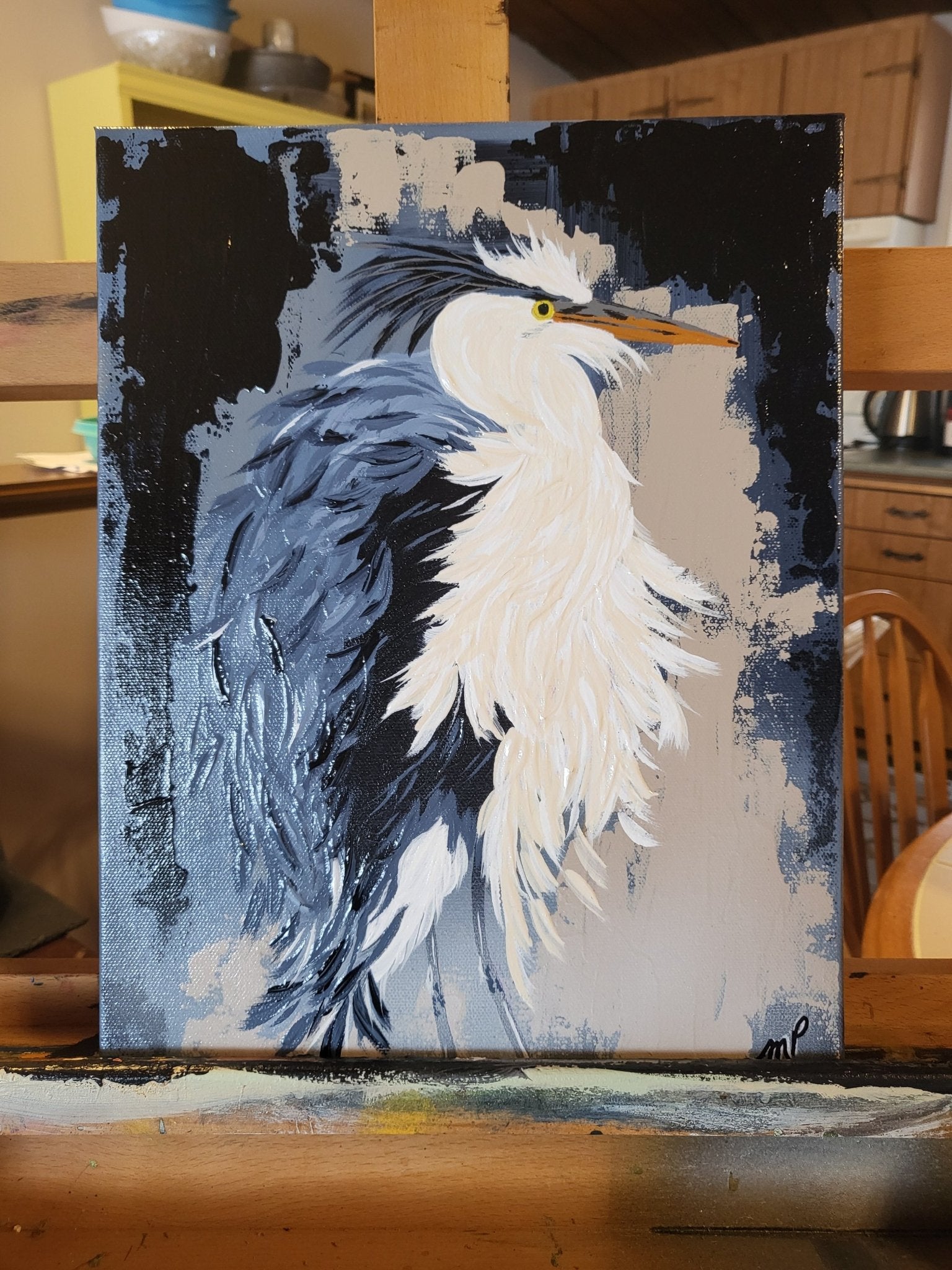 Great Blue Heron Abstract Realism - Michelle Pashko Art