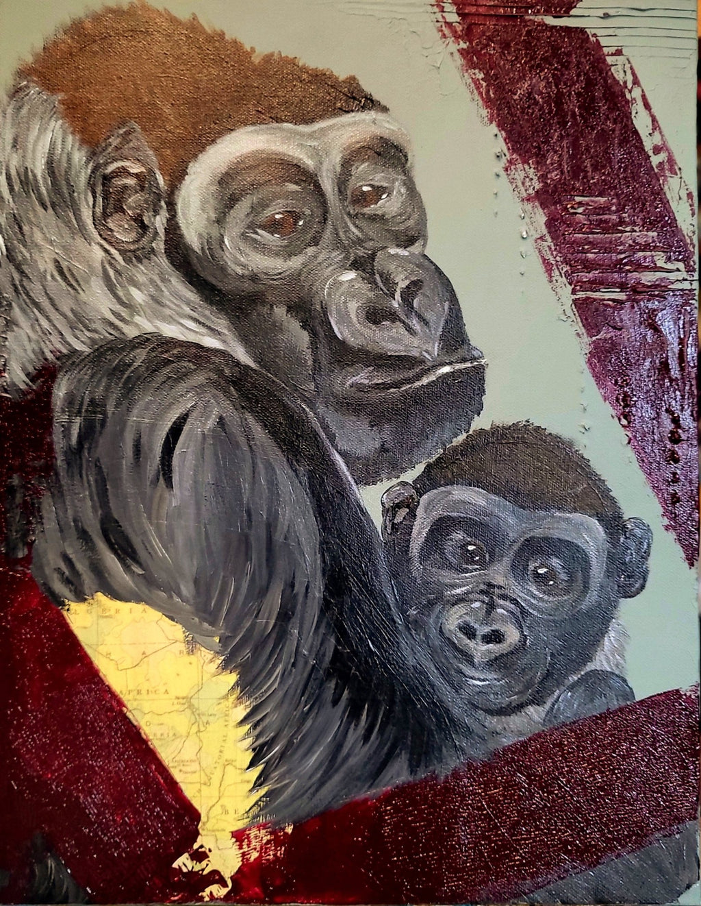 Original Painting - Lowland Gorilla and baby - Michelle Pashko Art
