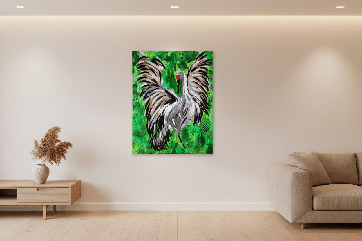 Stretch Your Wings — Original Sandhill Crane Painting, 24×36" - Michelle Pashko Art
